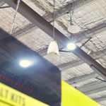 Retail AV installation Total Tools Melbourne with ceiling speaker, lighting and wall mounted TV display